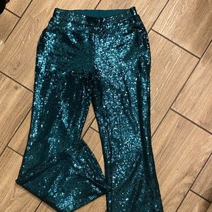Sincerely Jules Teal Sequin Wide Leg Pants
